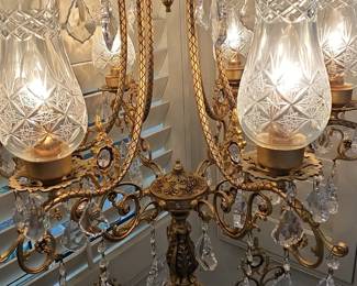Vintage 6-Light Crystal Candelabra Floor Lamp with Cherubs