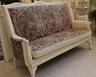 Custom Upholstered Settee with Persian Rug Textile