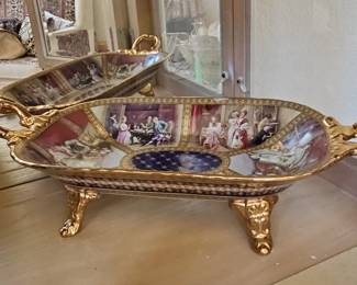 French Limoges Design Footed Serving Tray with Courting Scenes