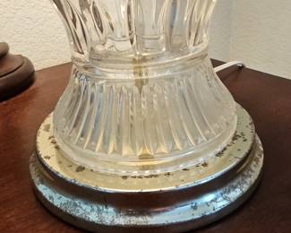 Vintage Cut Crystal Table Lamp with Beaded Shade and Oxidized Brass Base