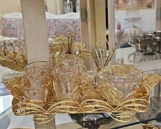 Vintage Turkish Tea Set with Filigree Holders and Tray