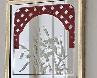 Vintage 1970s Academy Arts Reverse-Painted Botanical Mirror Set