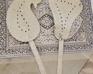 Vintage Indian Hand Embossed Silvered-Metal Pankha/Fans