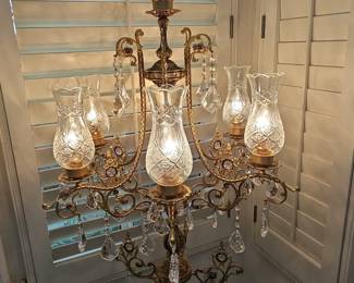Vintage 6-Light Crystal Candelabra Floor Lamp with Cherubs