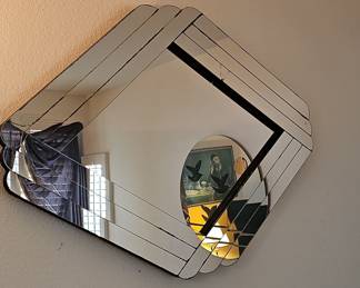 Large Art Deco Geometric Paneled Mirror with Beveled Edges