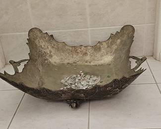 Oversized Indo-Persian Engraved Metal Footed Tray/Bowl