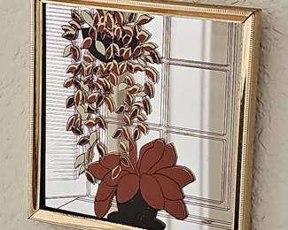 Vintage 1970s Academy Arts Reverse-Painted Botanical Mirror Set
