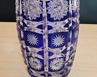 Schonborner Bleikristall Cobalt Cut-to-Clear Vase