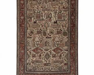 Pictorial Garden-Style Hand-Knotted Wool Persian Rug