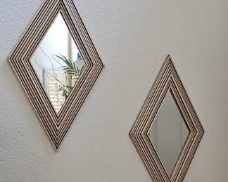 Mid-Century Modern Diamond Shaped Wood Slat Mirrors (Pair)