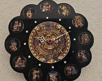 Aztec Calendar Wall Clock with Mesoamerican Figures
