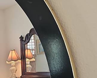 Modern Round Wall Mirror with Black and Gold Trim