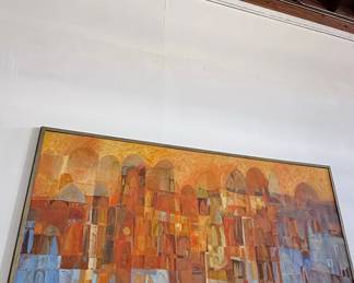 Mid-Century Modern Abstract Cityscape Painting by Losi Cinello
