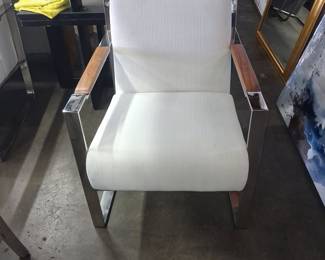 Milo Baughman Style Chrome and Wood Lounge Chair