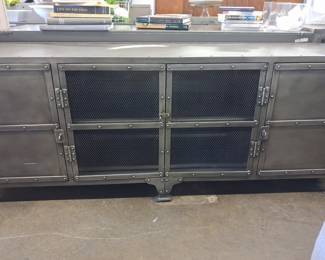 Restoration Hardware Industrial Style Patinated Metal Media Console 6'x1'6"