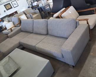 Modern Grey L-Shaped Sectional Sofa with Ottoman