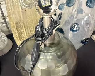 Modern Faceted Grey Glass Orb Table Lamp