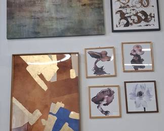 Gallery Wall Art Set: Abstract Landscape, Botanical Studies, and Geometric Collage