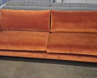 SofaCompany Burnt Orange Velvet MCM Sofa 3'x7'2"