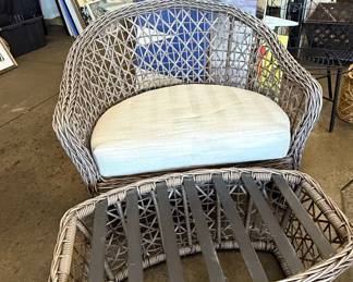 Woven Barrel Lounge Chair and Ottoman Set