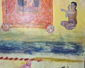 Southeast Asian Figurative Mixed Media Painting 3'x2'