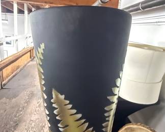 Black and Gold Fern Silhouette Floor Vase