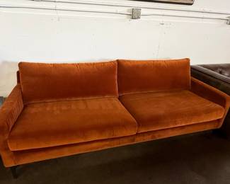 Milo Baughman Style Orange Velvet Sofa