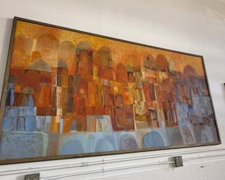 Mid-Century Modern Abstract Cityscape Painting 8'x4'3"