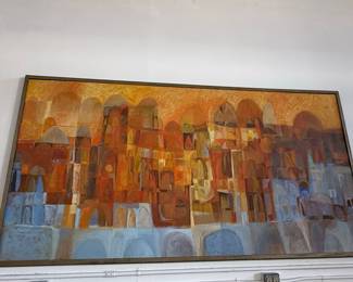 Mid-Century Modern Abstract Cityscape Painting by Losi Cinello