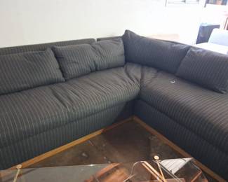 Contemporary Charcoal Pinstripe L-Shape Sectional Sofa 7'9"x6'8"