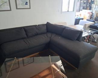 Contemporary Charcoal Pinstripe L-Shape Sectional Sofa 7'9"x6'8"