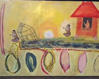 Southeast Asian Figurative Mixed Media Painting 3'x2'