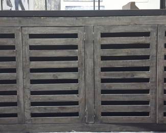 Distressed Gray Louvered Media Console 3'7"x6'2"