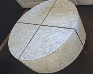 HC Round Silver-White Washed Wood Drum Coffee Table