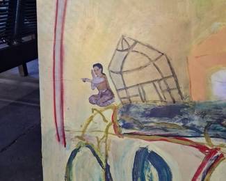 Southeast Asian Figurative Mixed Media Painting 3'x2'