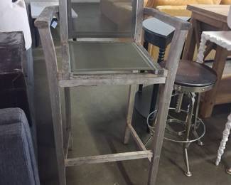 Weathered Teak Bar-Height Bistro Set with Mesh Sling Seats