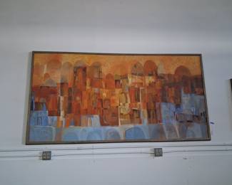 Mid Century Abstract Oil Painting by Helen Critchett