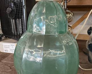 Ribbed Green Glass Gourd Vase