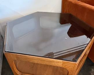 Mid-Century Modern Hexagonal Smoked Glass End Table by Lane Furniture