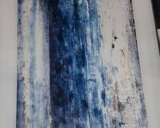 Large Vertical Abstract Blue and White Textured Painting 3'4"x5'