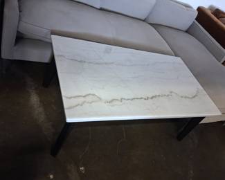Modern Rectangular Marble-Top Coffee Table with Black Metal Frame