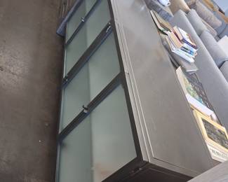 Industrial Style Metal and Frosted Glass Sideboard with Lattice Detail 1'6"x5'10"
