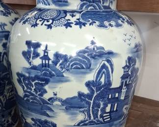 Chinese Blue and White Porcelain Temple Jar