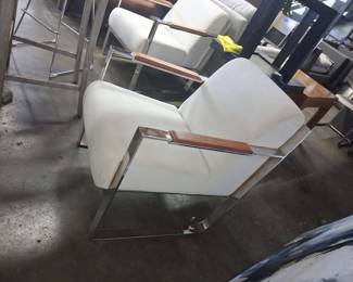 Milo Baughman Style Chrome and Wood Lounge Chair