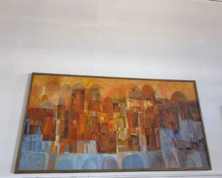 Mid-Century Modern Abstract Cityscape Painting by Losi Cinello
