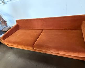 Milo Baughman Style Orange Velvet Sofa