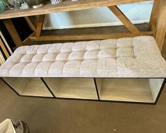 Modern Tufted Upholstered Entryway Storage Bench with Open Cubbies