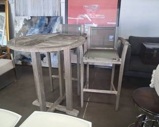 Weathered Teak Bar-Height Bistro Set with Mesh Sling Seats