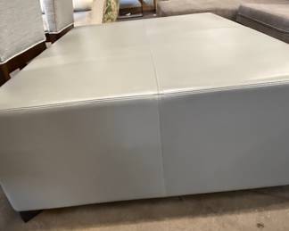 Modern Grey Faux Leather Square Ottoman