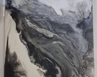 Large Abstract Black and White Fluid Acrylic Painting 4'x4'